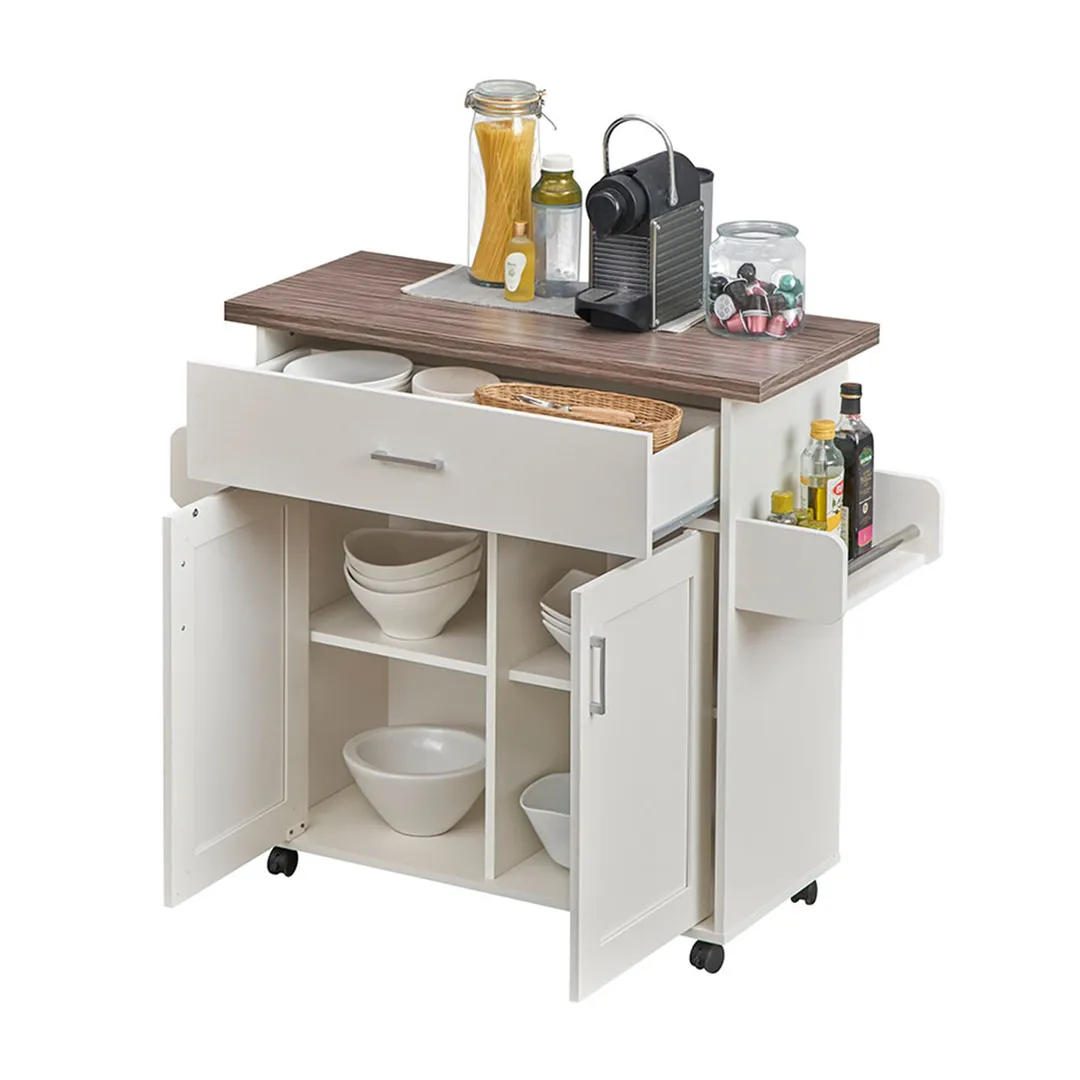 CESICIA White Wood Base with Wood Top Rolling Kitchen Island (15.3-in x 45-in x 35.25-in), photo 3 of 9