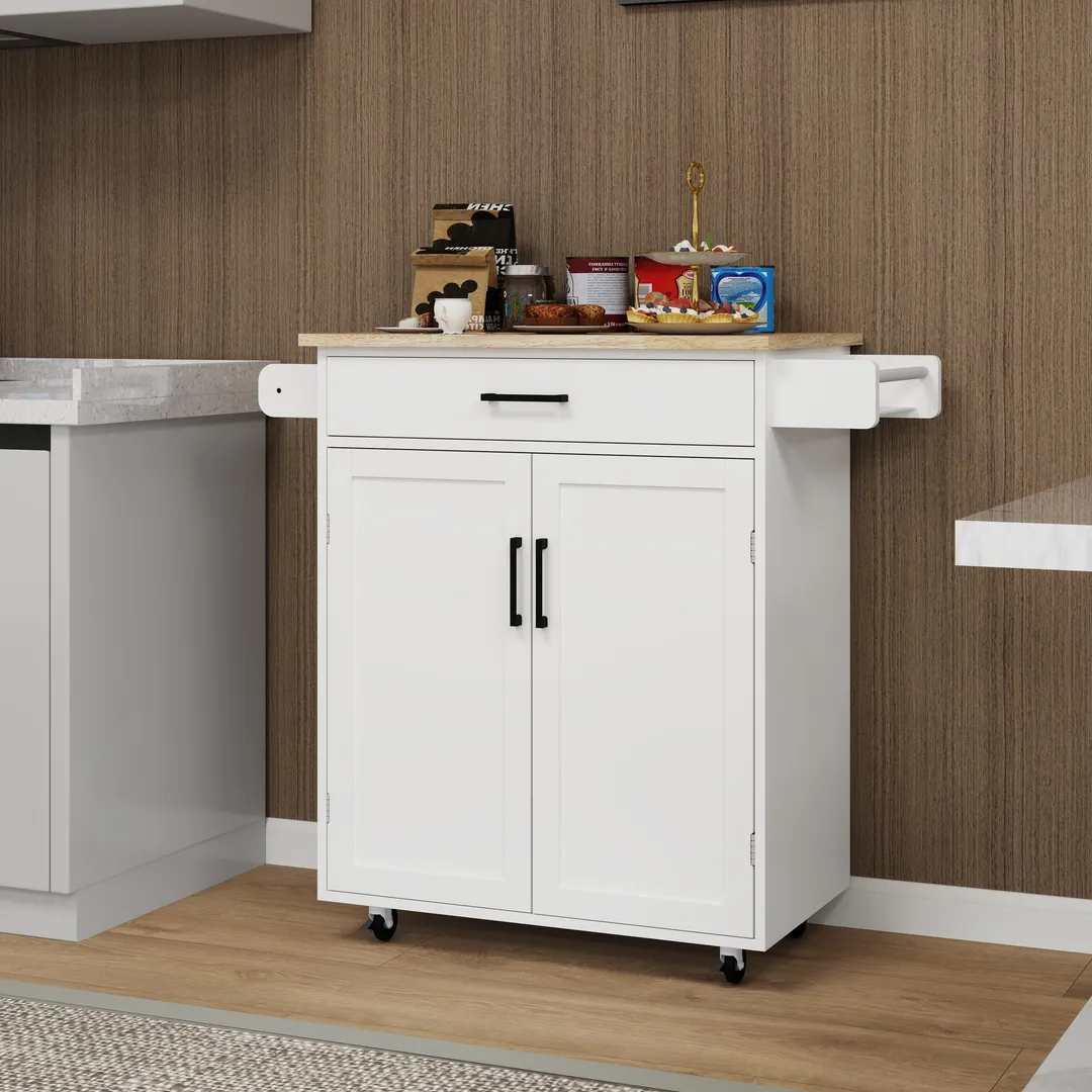 CESICIA White Mdf Base with Mdf Wood Top Rolling Kitchen Island (17.72-in x 28.74-in x 36.22-in), photo 7 of 15