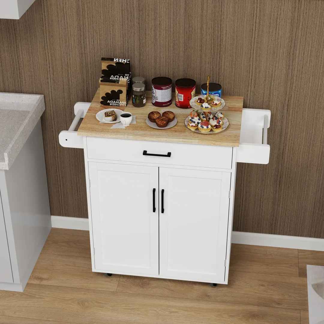 CESICIA White Mdf Base with Mdf Wood Top Rolling Kitchen Island (17.72-in x 28.74-in x 36.22-in), photo 8 of 15