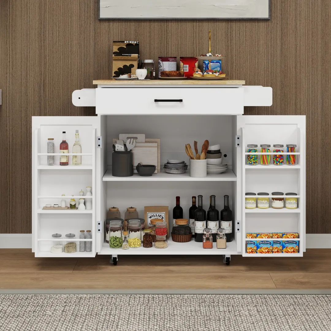 CESICIA White Mdf Base with Mdf Wood Top Rolling Kitchen Island (17.72-in x 28.74-in x 36.22-in), photo 9 of 15