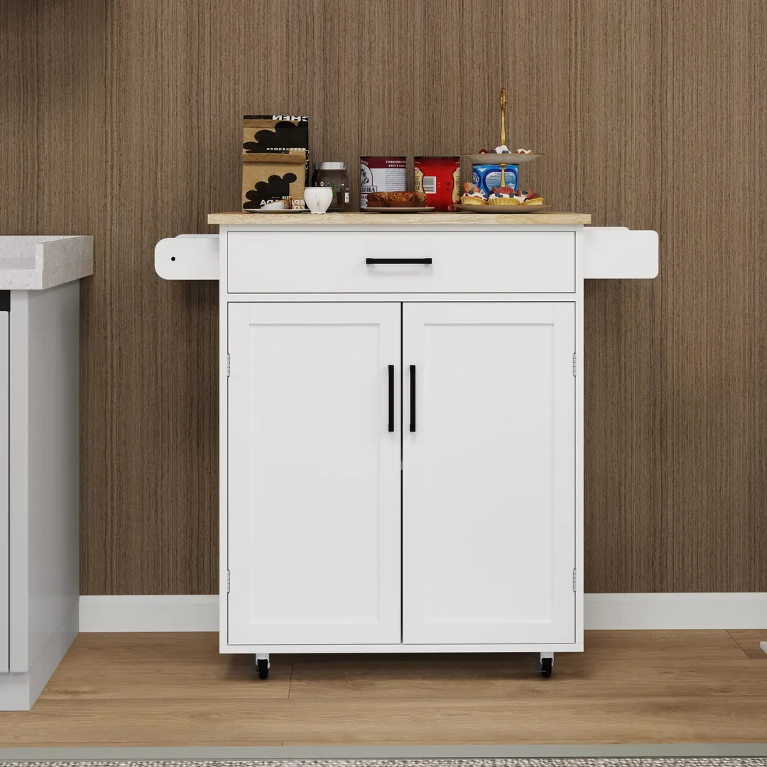 CESICIA White Mdf Base with Mdf Wood Top Rolling Kitchen Island (17.72-in x 28.74-in x 36.22-in), photo 6 of 15
