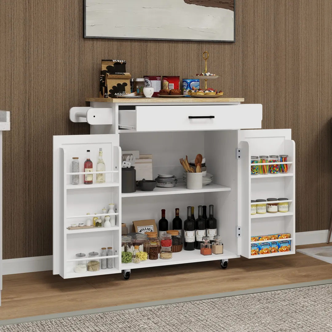 CESICIA White Mdf Base with Mdf Wood Top Rolling Kitchen Island (17.72-in x 28.74-in x 36.22-in), photo 5 of 15