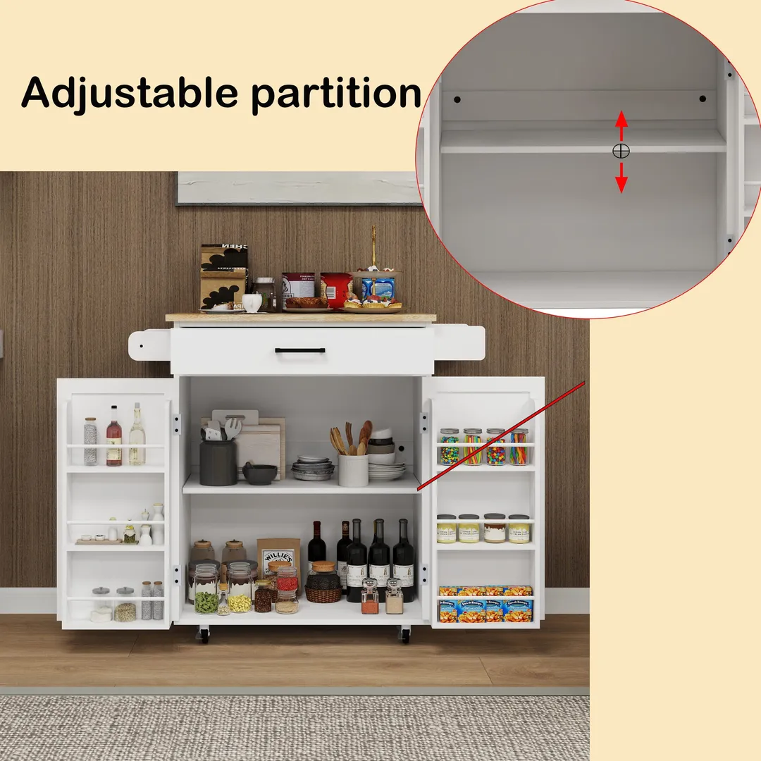 CESICIA White Mdf Base with Mdf Wood Top Rolling Kitchen Island (17.72-in x 28.74-in x 36.22-in), photo 4 of 15