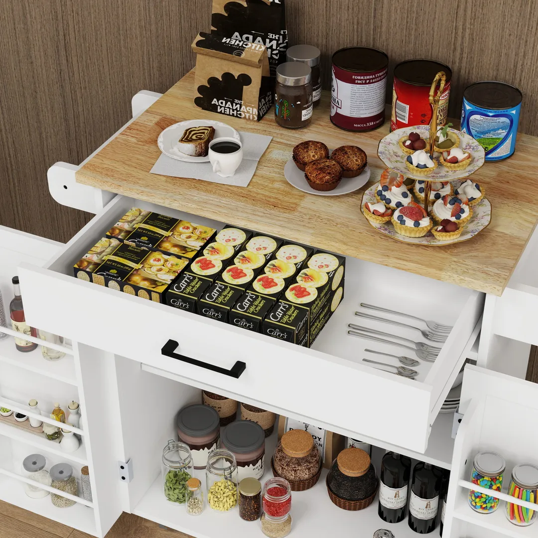 CESICIA White Mdf Base with Mdf Wood Top Rolling Kitchen Island (17.72-in x 28.74-in x 36.22-in), photo 13 of 15