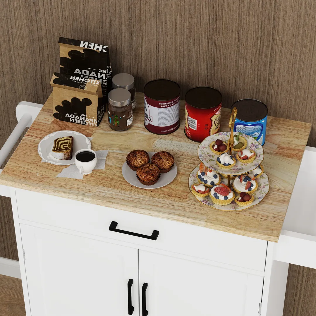 CESICIA White Mdf Base with Mdf Wood Top Rolling Kitchen Island (17.72-in x 28.74-in x 36.22-in), photo 10 of 15