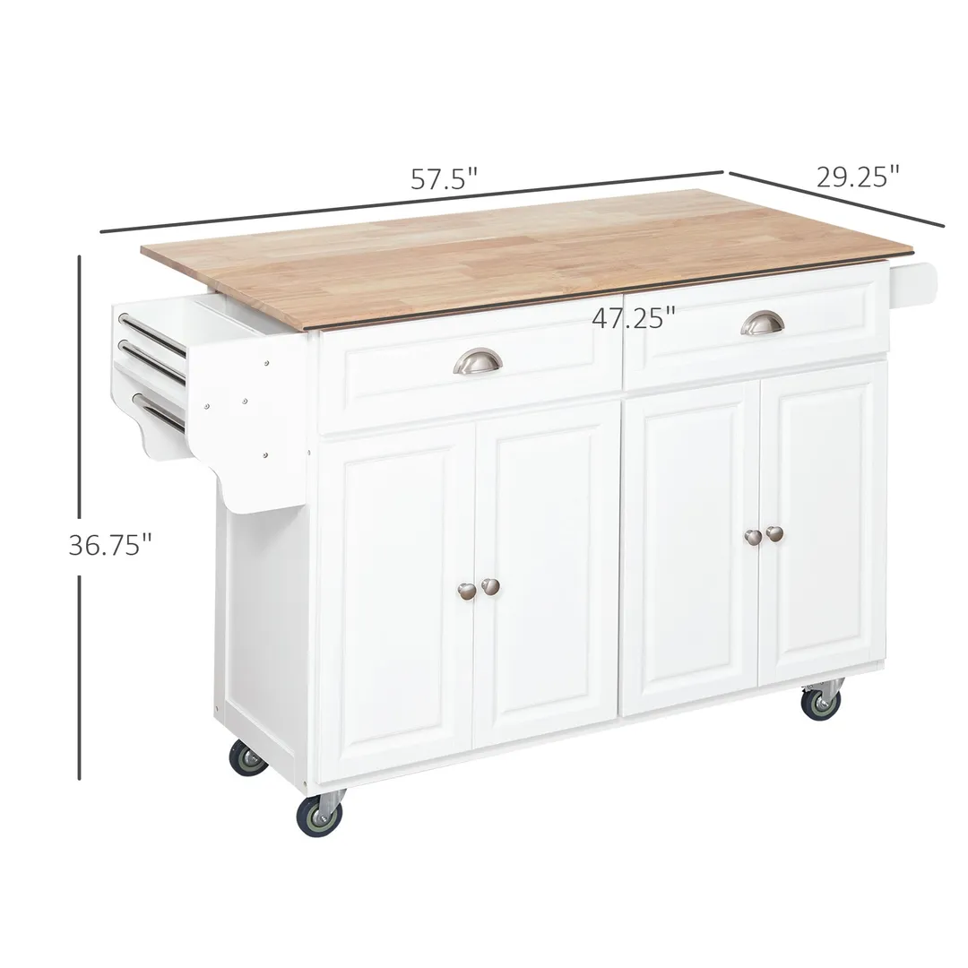 CESICIA White Wood Base with Wood Top Rolling Kitchen Island (29.25-in x 57.5-in x 36.75-in), photo 2 of 9