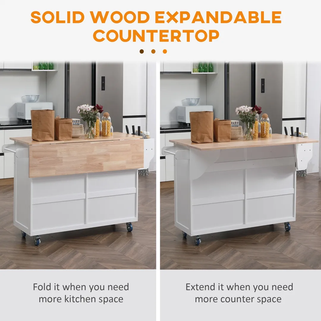 CESICIA White Wood Base with Wood Top Rolling Kitchen Island (29.25-in x 57.5-in x 36.75-in), photo 6 of 9