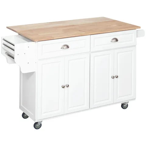 White Wood Base with Wood Top Rolling Kitchen Island