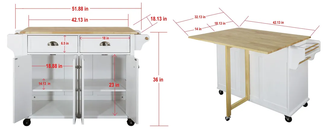 CESICIA Black Wood Base with Wood Top Rolling Kitchen Island (32-in x 52-in x 36-in), photo 11 of 11