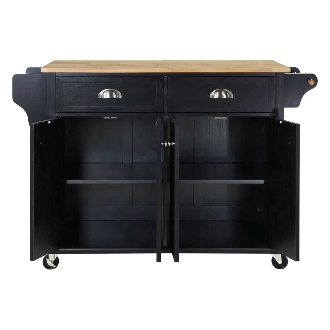 CESICIA Black Wood Base with Wood Top Rolling Kitchen Island (32-in x 52-in x 36-in), photo 4 of 11