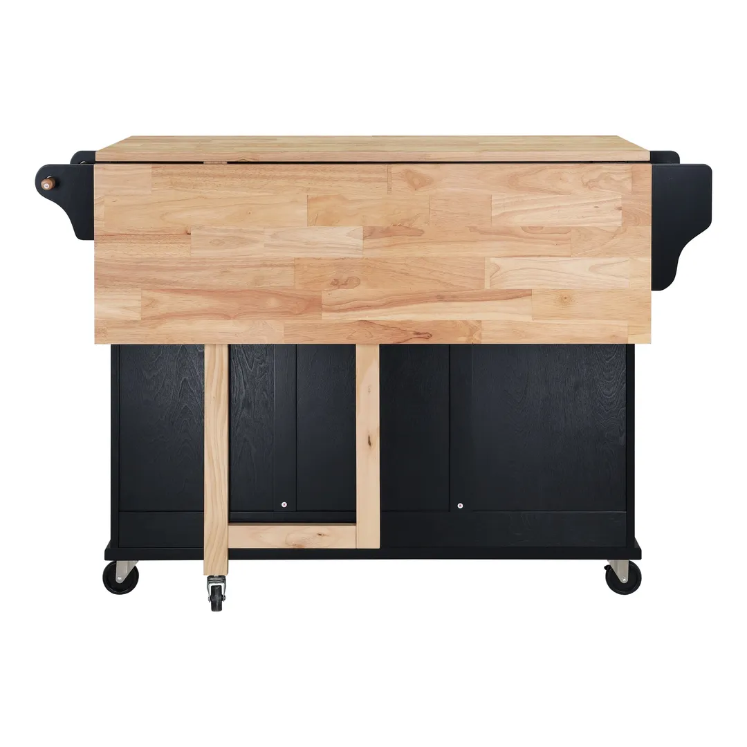 CESICIA Black Wood Base with Wood Top Rolling Kitchen Island (32-in x 52-in x 36-in), photo 7 of 11
