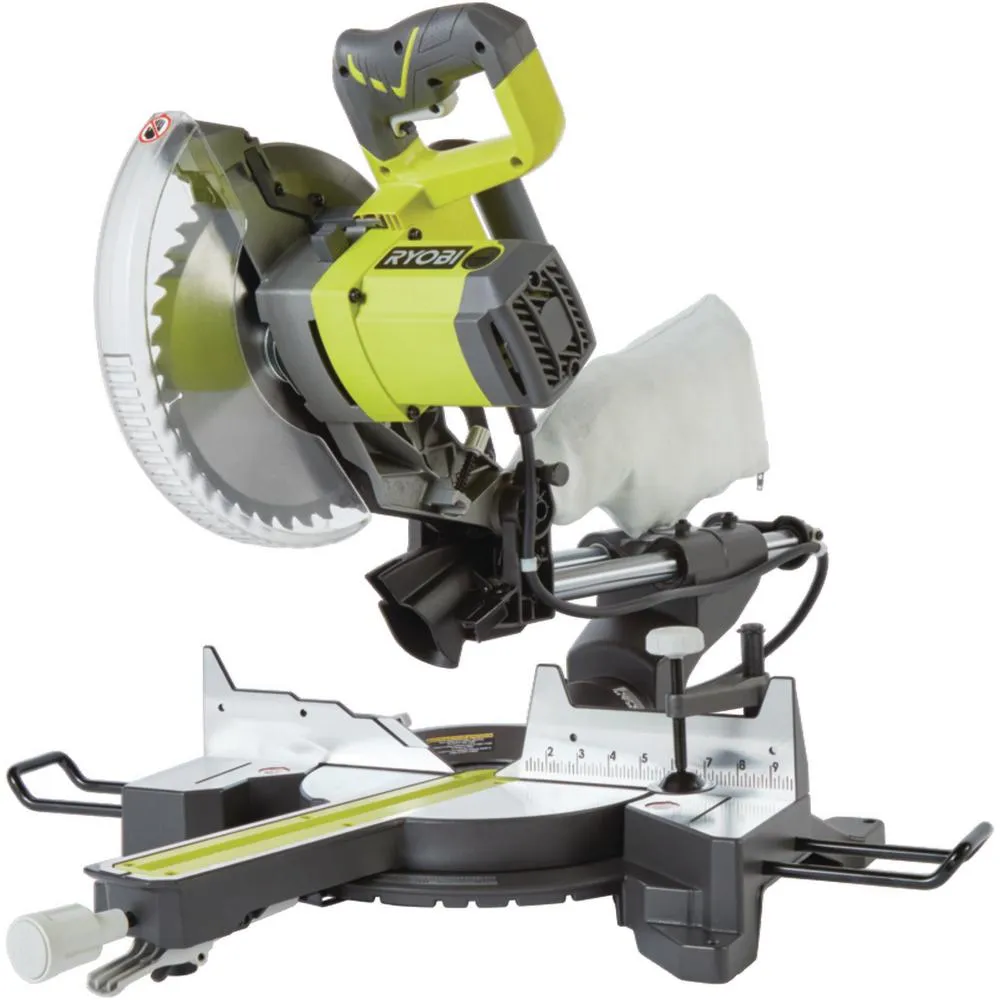 RYOBI 15 Amp 10 in. Sliding Compound Miter Saw and 18-Volt Cordless ONE+ Drill/Driver, Circular Saw Kit, photo 3 of 15