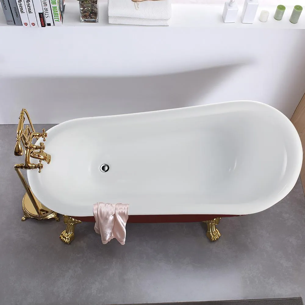 Laval 67 in. Acrylic Claw Foot Freestanding Bathtub in Red and White, photo 6 of 8