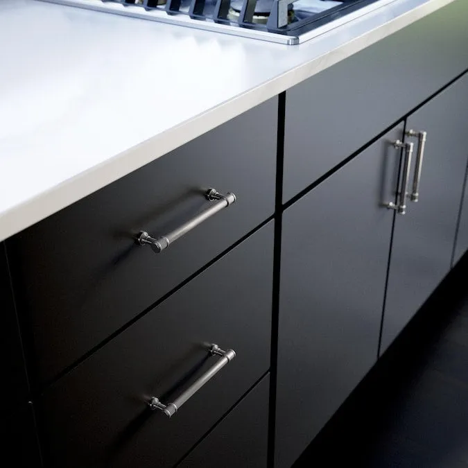 allen + roth Magnus 5-1/16-in (128mm) Center to Center Satin Nickel Cylindrical Bar Drawer Pull, photo 2 of 9