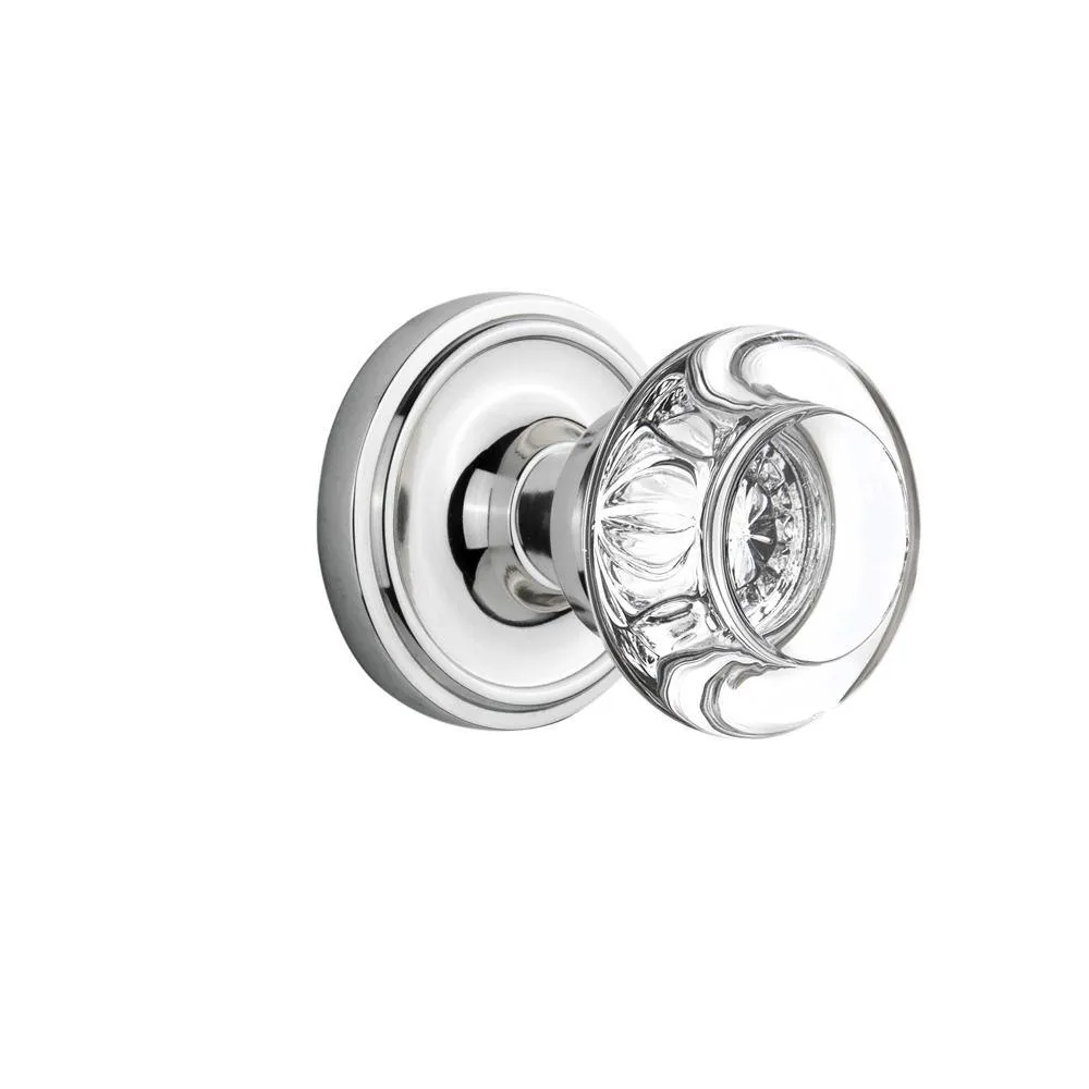 Classic Rosette 2-3/4 in. Backset Unlacquered Brass Privacy Bed/Bath Round Clear Crystal Glass Door Knob, photo 6 of 10