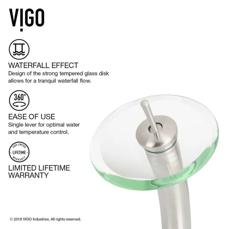 VIGO Glass Vessel Bathroom Sink in Clear Crystalline Glass with Waterfall Faucet Set in Brushed Nickel, photo 2 of 11