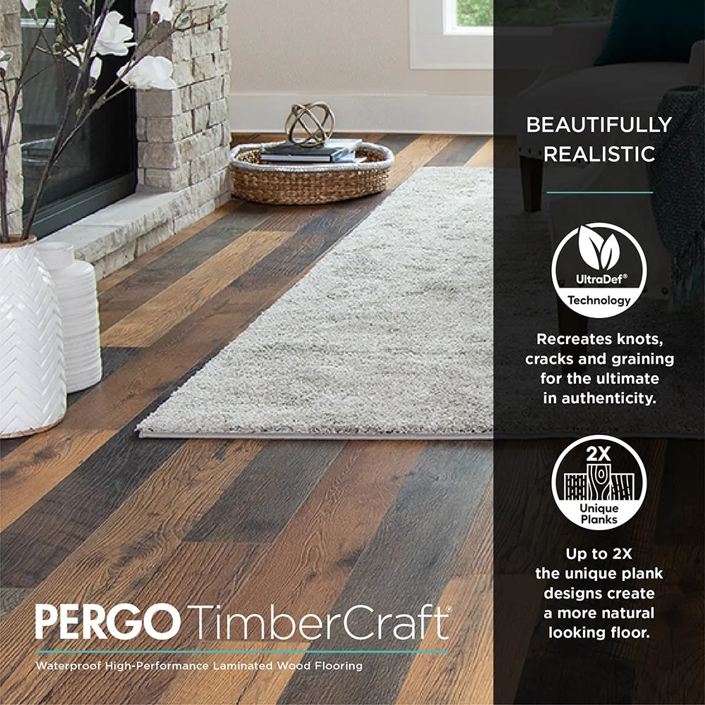Pergo TimberCraft +WetProtect Chester Ridge Hickory Waterproof Laminate Flooring with Underlayment, photo 4 of 5