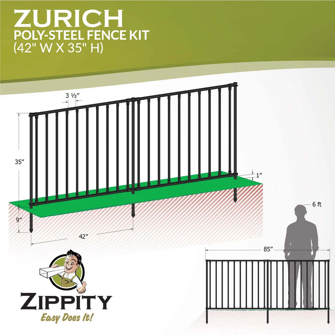 Zippity Outdoor Products 3-ft H x 3-1/2-ft W Black Vinyl-coated Steel Flat-top No Dig Garden Fence Panel, photo 5 of 6