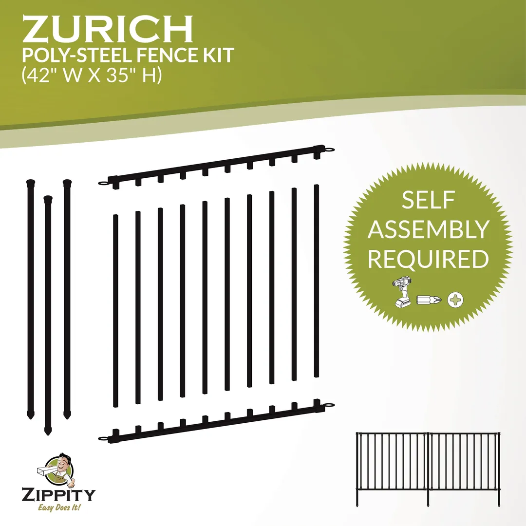 Zippity Outdoor Products 3-ft H x 3-1/2-ft W Black Vinyl-coated Steel Flat-top No Dig Garden Fence Panel, photo 3 of 6
