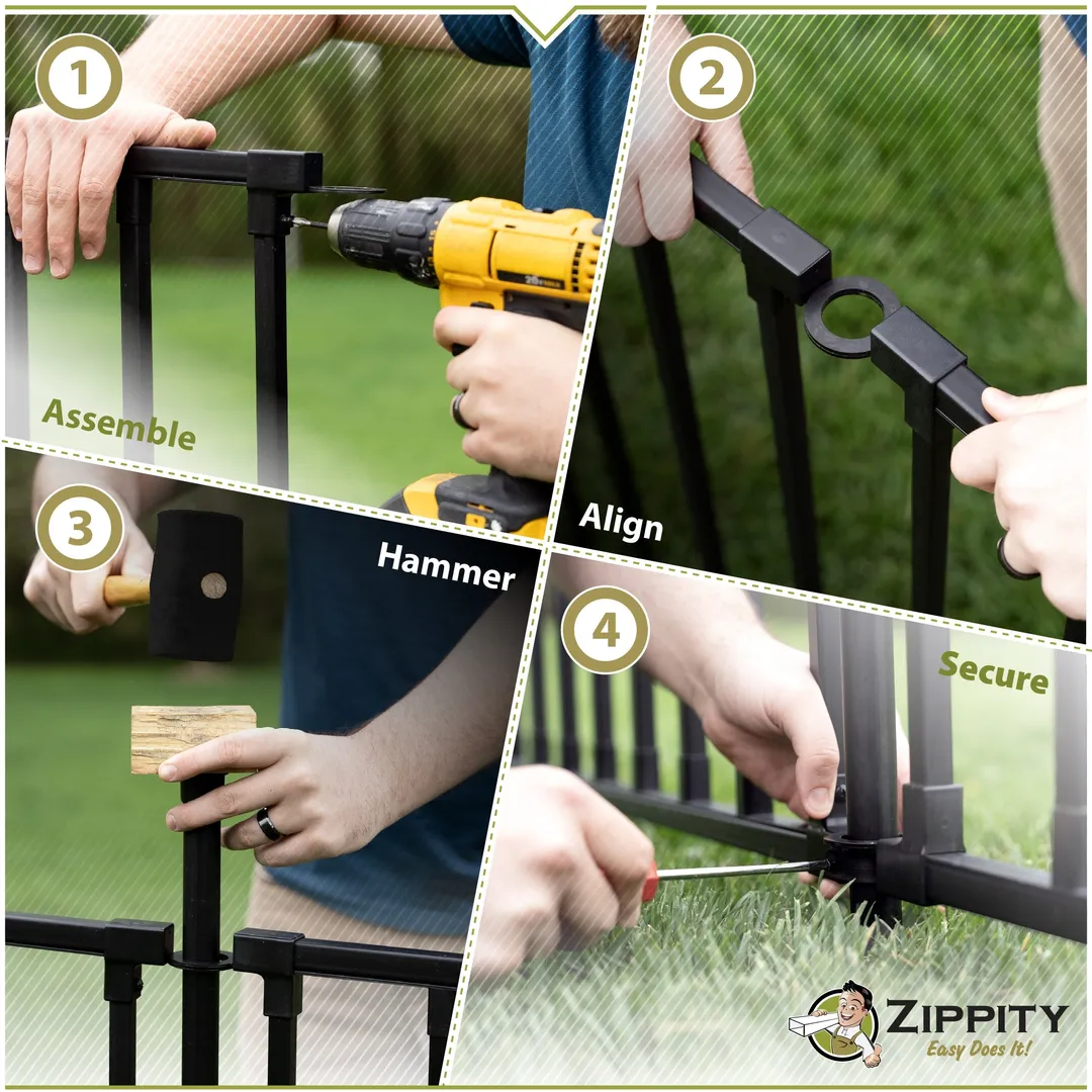 Zippity Outdoor Products 3-ft H x 3-1/2-ft W Black Vinyl-coated Steel Flat-top No Dig Garden Fence Panel, photo 4 of 6