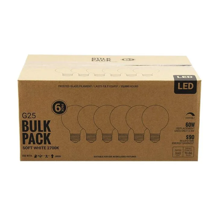 60-Watt Equivalent G25 Globe Vanity Frosted Glass Vintage Edison Filament Dimmable LED Light Bulb Soft White (6-Pack), photo 2 of 12