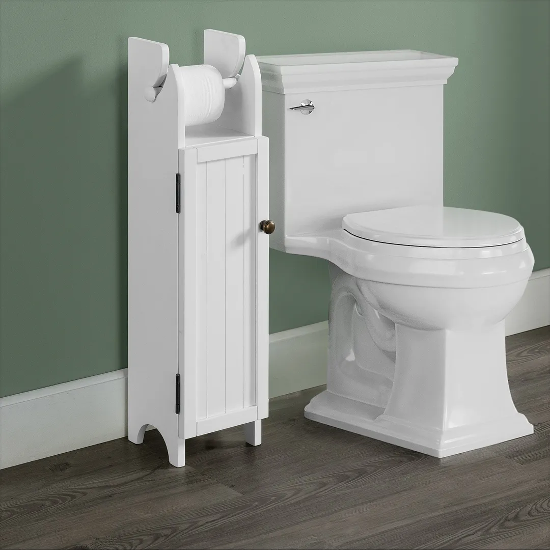 Alaterre Furniture 7-in x 28-in x 7-in White Wood Freestanding Linen Cabinet, photo 5 of 8