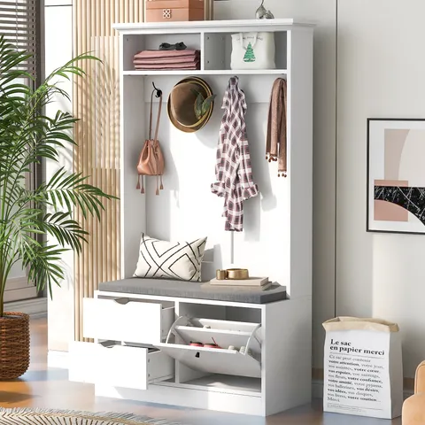 Modern 40.6-in White Wood Hall Tree