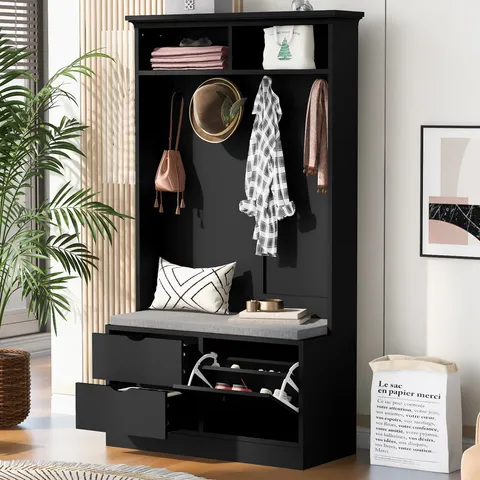 Modern 40.6-in Black Wood Hall Tree