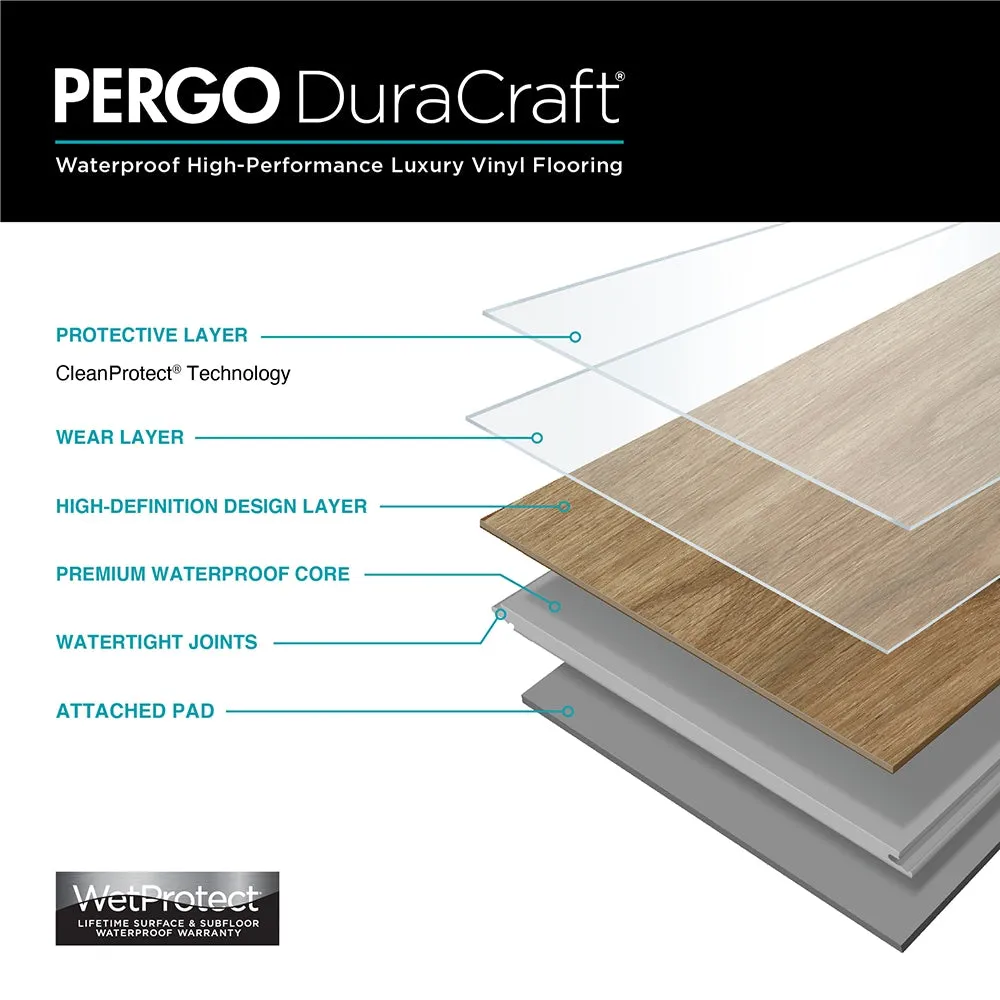 Pergo DuraCraft Lavinia Oak XL Brown Wood Look 22-mil Waterproof Vinyl Plank, photo 5 of 10