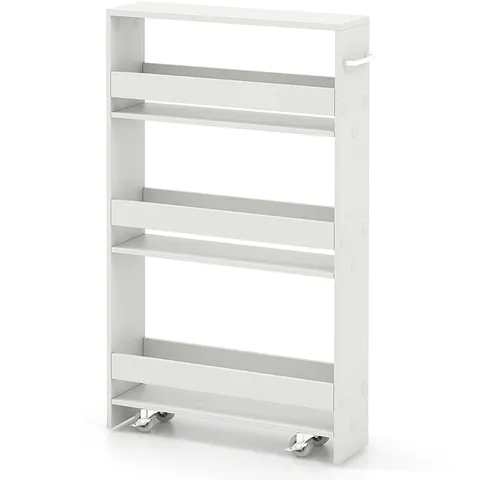 White Wood Base with Wood Top Rolling Kitchen Cart