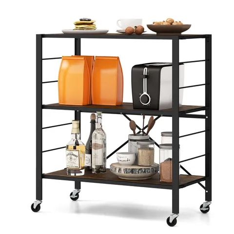 Black Metal Base with Mdf Metal Top Rolling Kitchen Cart