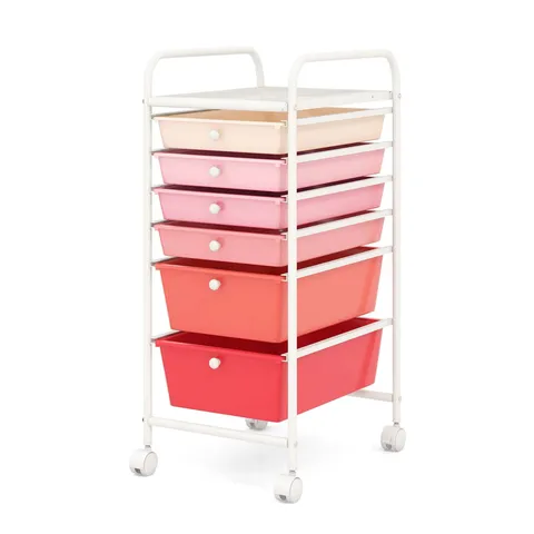White Metal Base with Plastic Metal Top Rolling Kitchen Cart