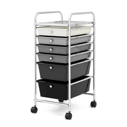 White Metal Base with Plastic Metal Top Rolling Kitchen Cart