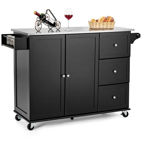 Stainless Steel Mdf Base with Stainless Steel Metal Top Rolling Kitchen Island