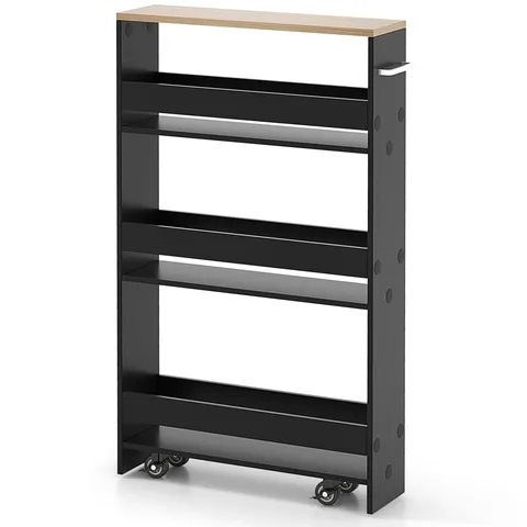 Black Wood Base with Wood Top Rolling Kitchen Cart