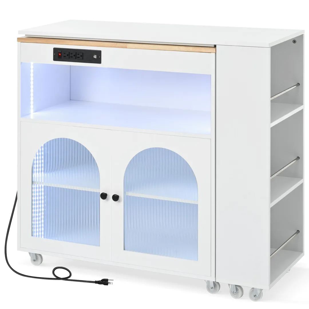 Xspracer White Mdf Base with Wood Top Rolling Kitchen Island (17-in x 33-in x 37-in), photo 6 of 20