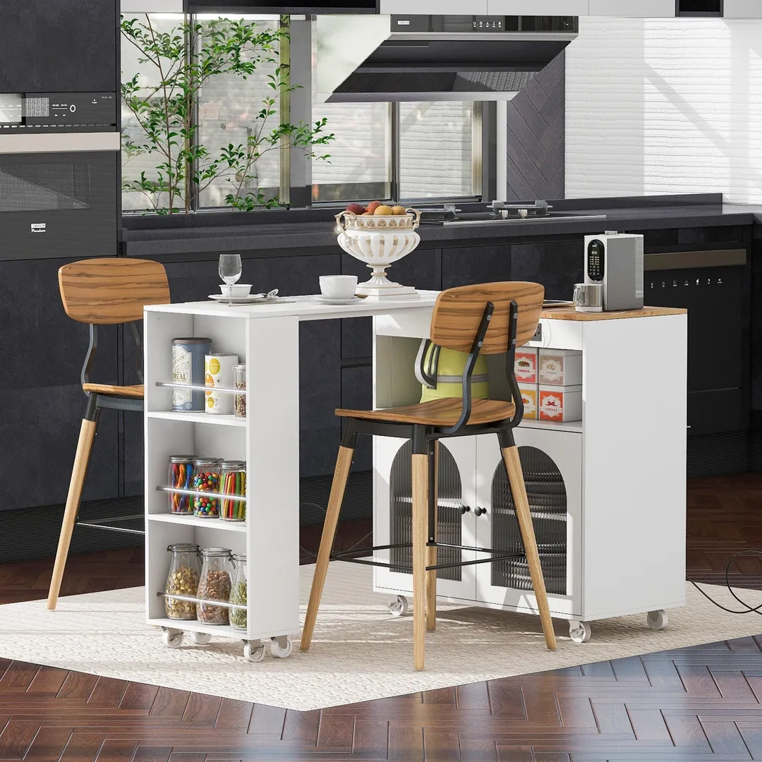 Xspracer White Mdf Base with Wood Top Rolling Kitchen Island (17-in x 33-in x 37-in), photo 4 of 20