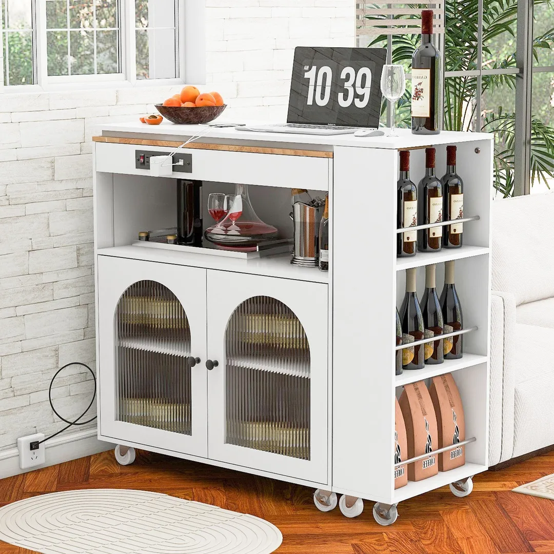Xspracer White Mdf Base with Wood Top Rolling Kitchen Island (17-in x 33-in x 37-in), photo 2 of 20