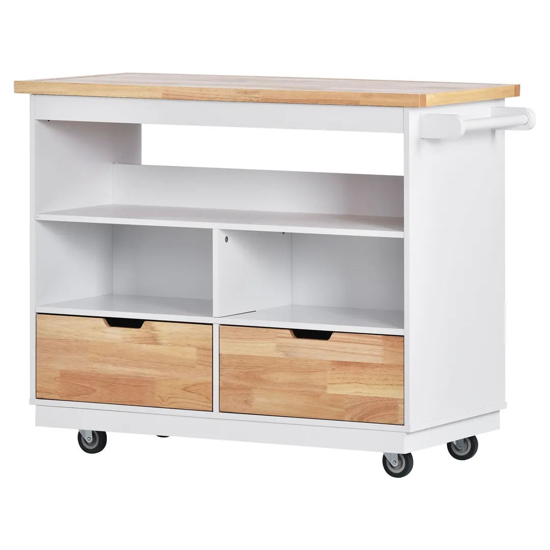 Xspracer White Mdf Base with Wood Top Rolling Kitchen Island (22-in x 46-in x 36-in), photo 4 of 18