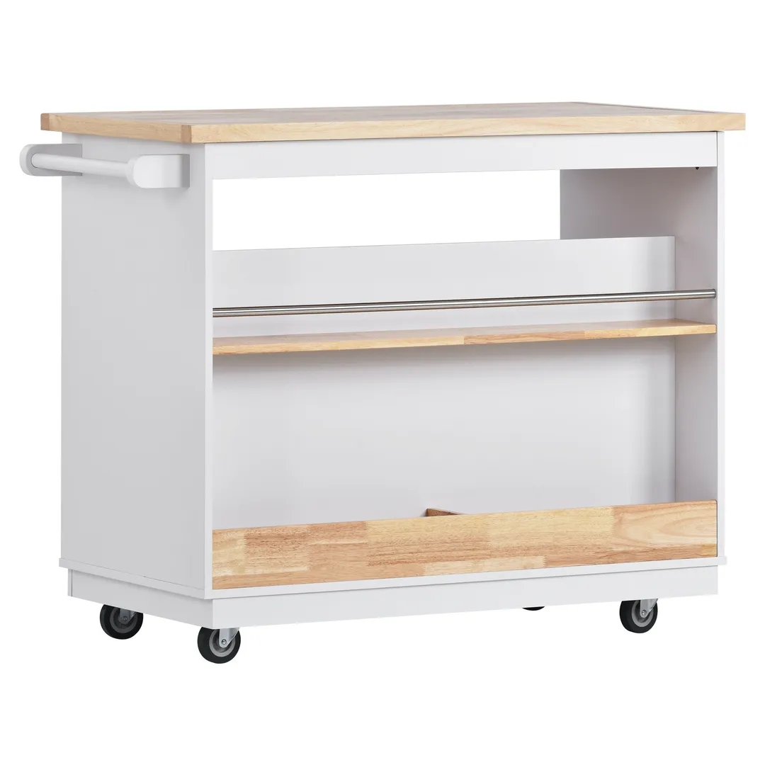Xspracer White Mdf Base with Wood Top Rolling Kitchen Island (22-in x 46-in x 36-in), photo 6 of 18