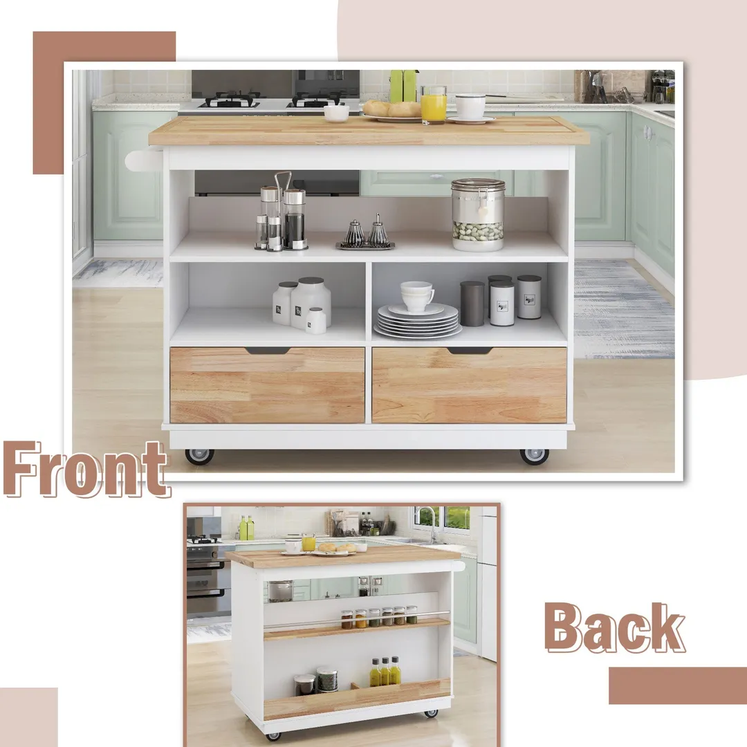 Xspracer White Mdf Base with Wood Top Rolling Kitchen Island (22-in x 46-in x 36-in), photo 14 of 18