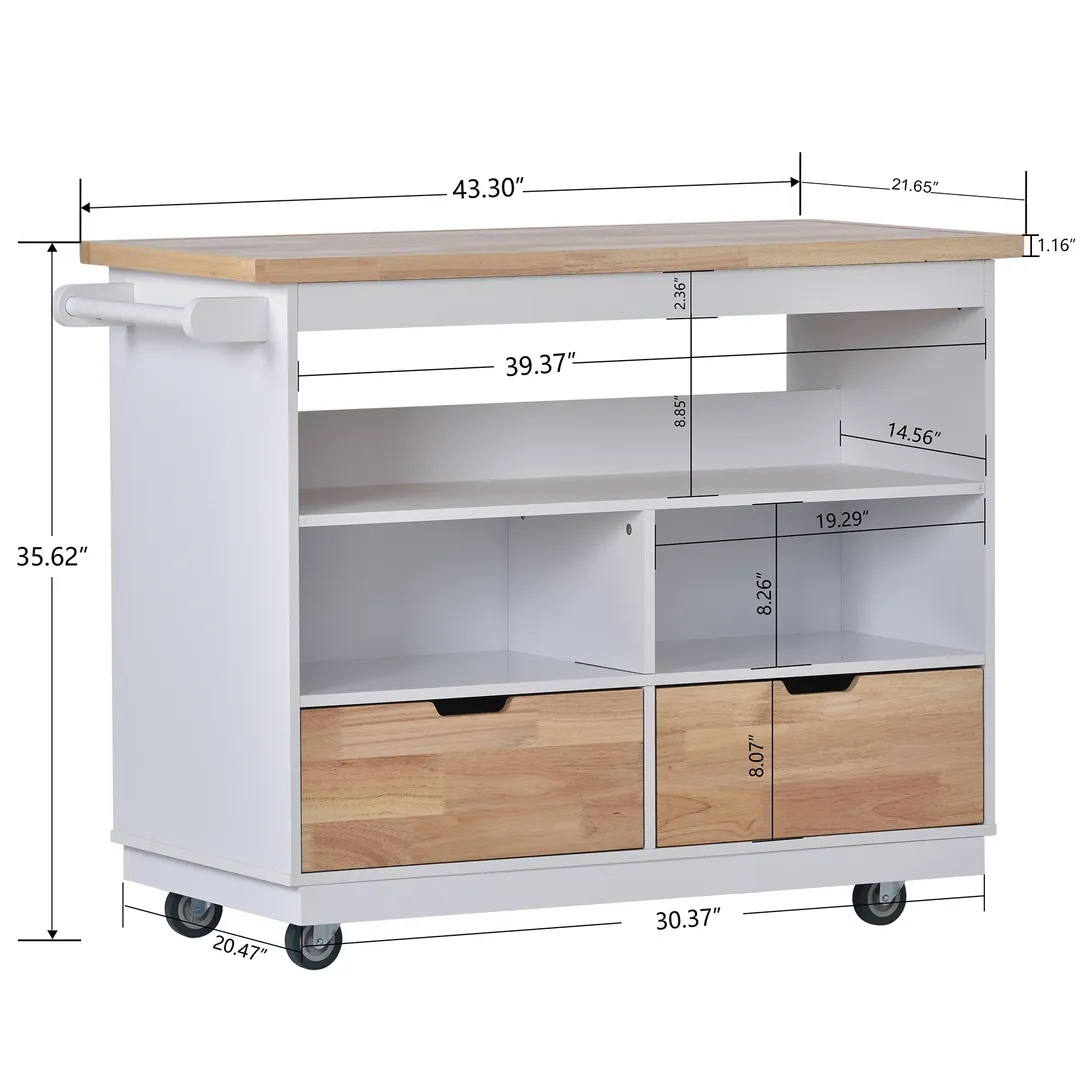 Xspracer White Mdf Base with Wood Top Rolling Kitchen Island (22-in x 46-in x 36-in), photo 18 of 18