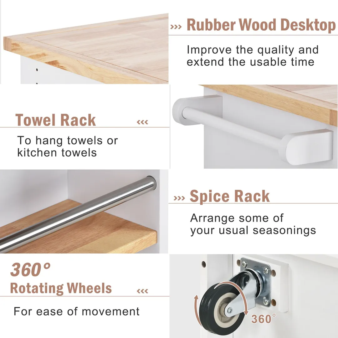 Xspracer White Mdf Base with Wood Top Rolling Kitchen Island (22-in x 46-in x 36-in), photo 16 of 18
