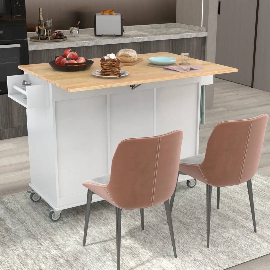Xspracer White Mdf Base with Wood Top Rolling Kitchen Island (30-in x 53-in x 37-in), photo 3 of 20