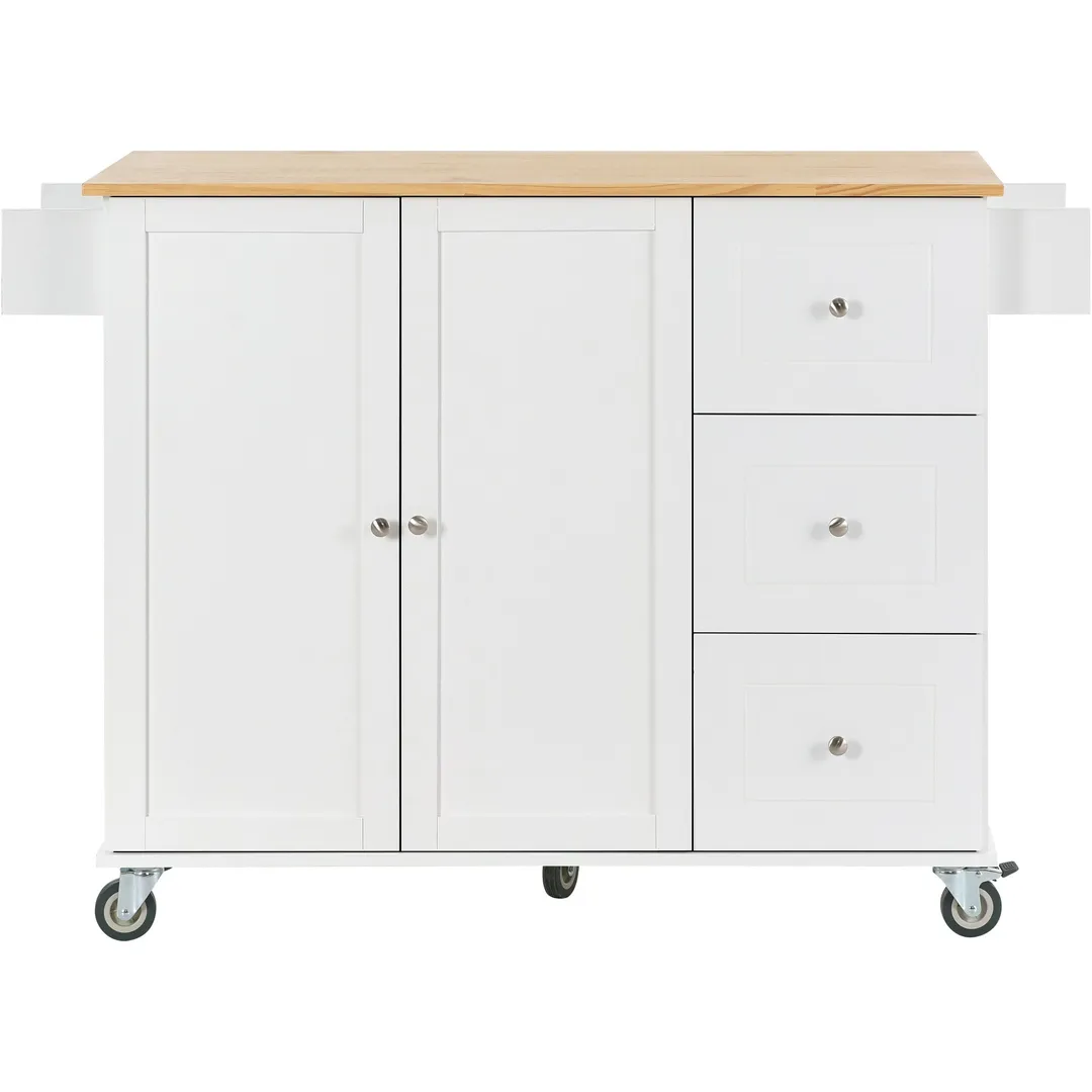 Xspracer White Mdf Base with Wood Top Rolling Kitchen Island (30-in x 53-in x 37-in), photo 5 of 20