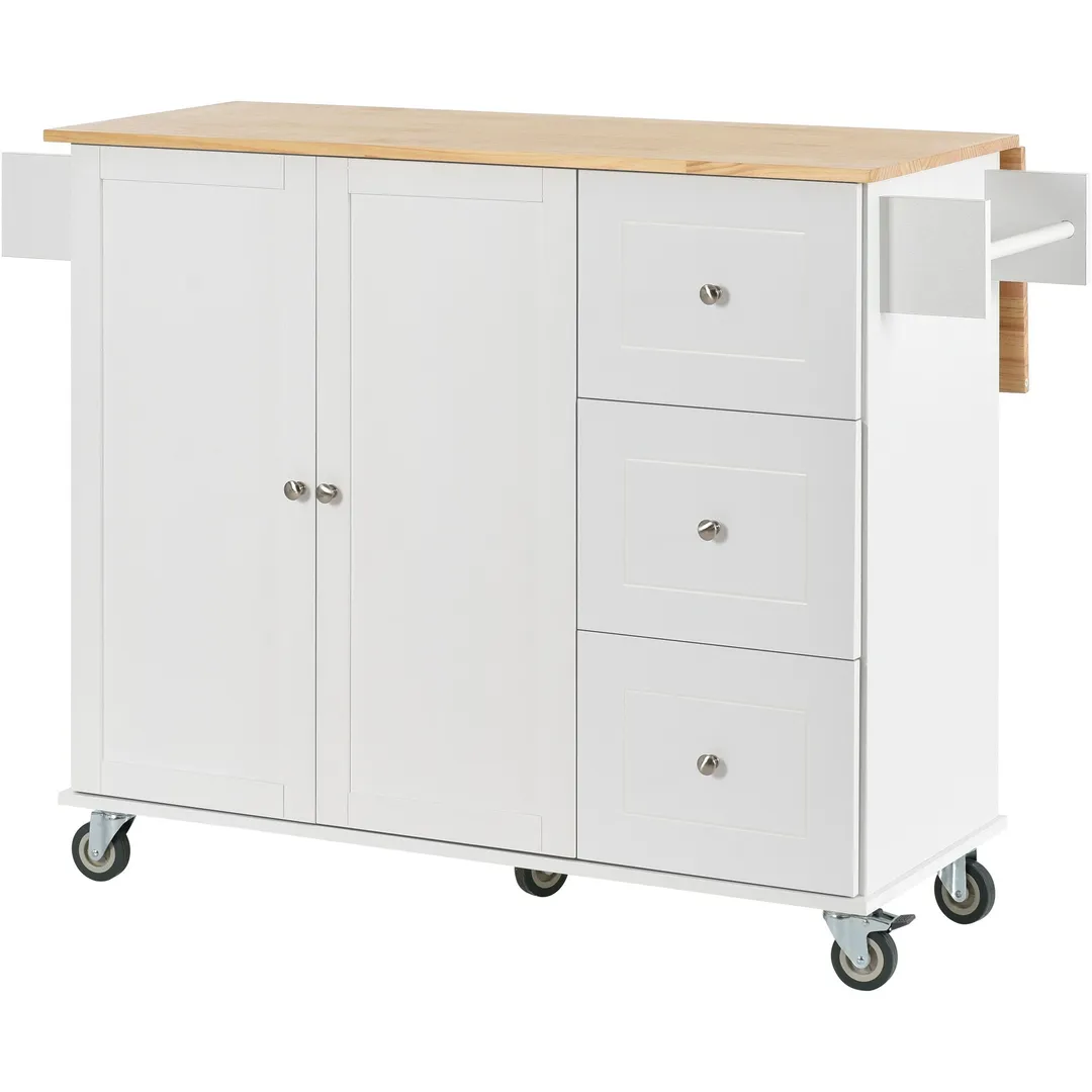 Xspracer White Mdf Base with Wood Top Rolling Kitchen Island (30-in x 53-in x 37-in), photo 6 of 20