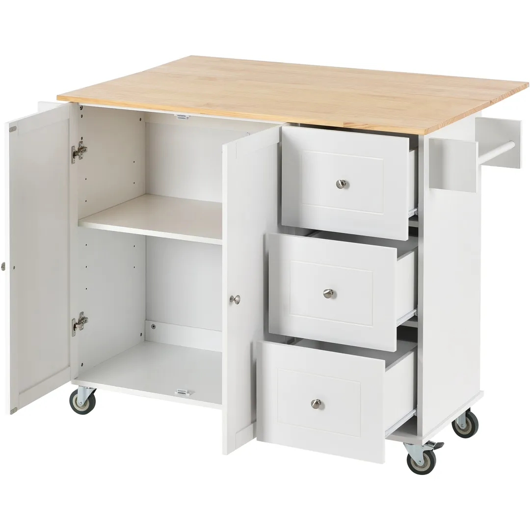 Xspracer White Mdf Base with Wood Top Rolling Kitchen Island (30-in x 53-in x 37-in), photo 7 of 20