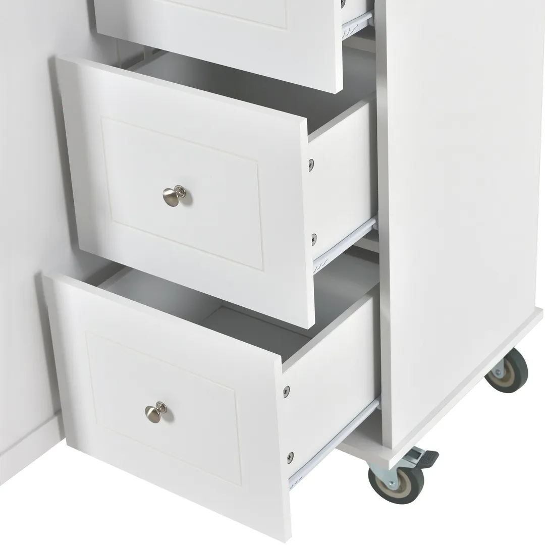 Xspracer White Mdf Base with Wood Top Rolling Kitchen Island (30-in x 53-in x 37-in), photo 10 of 20