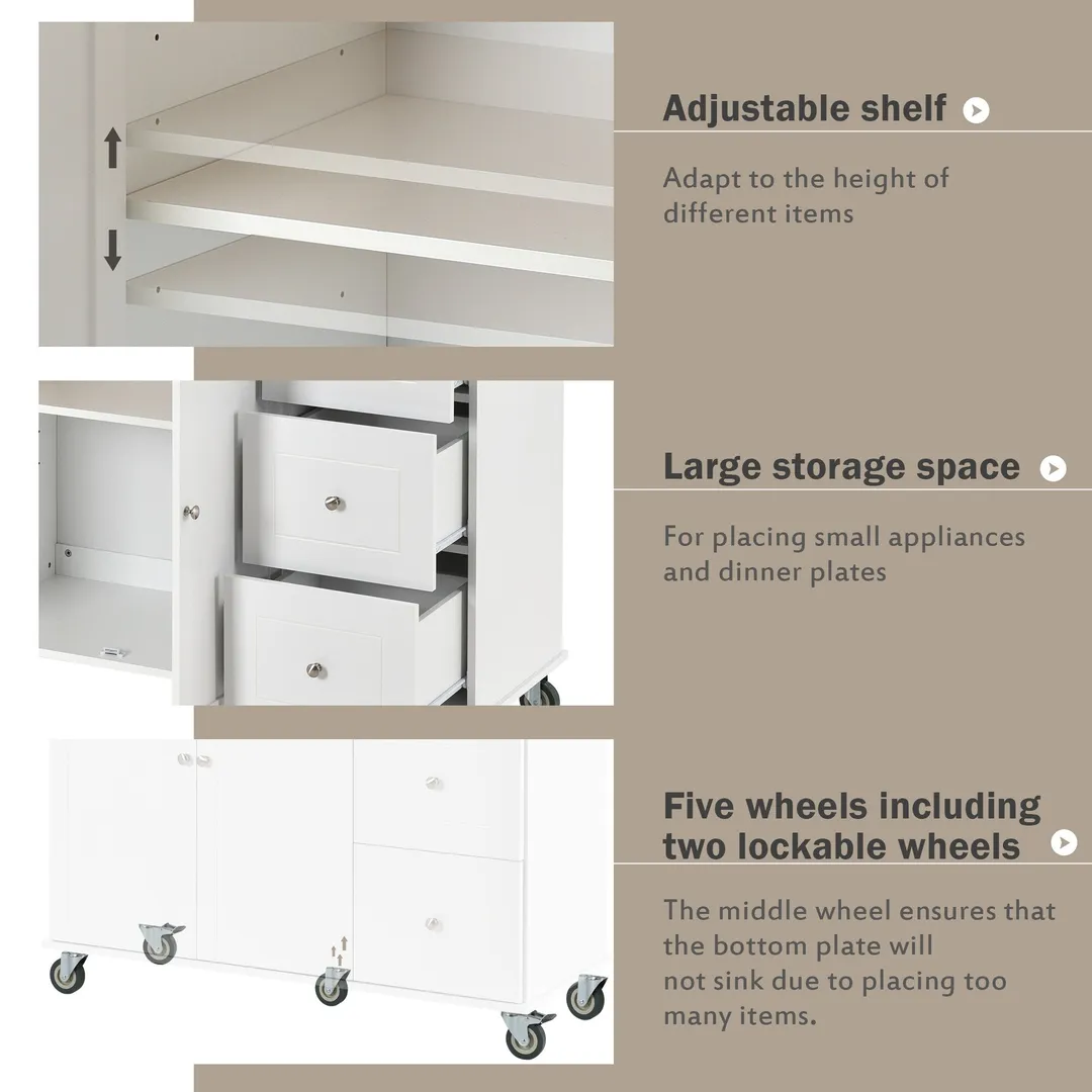Xspracer White Mdf Base with Wood Top Rolling Kitchen Island (30-in x 53-in x 37-in), photo 17 of 20