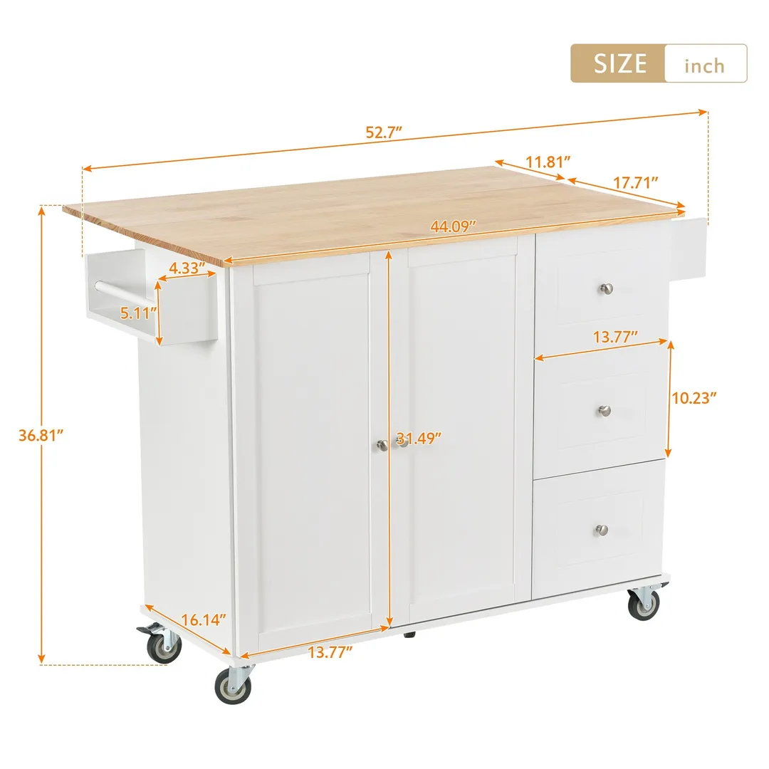 Xspracer White Mdf Base with Wood Top Rolling Kitchen Island (30-in x 53-in x 37-in), photo 20 of 20